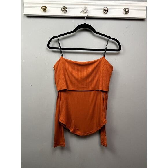 Forever‎ 21 Top Womens Small Ribbed Off-the-Shoulder Rust Orange Stretch NEW - Picture 1 of 7